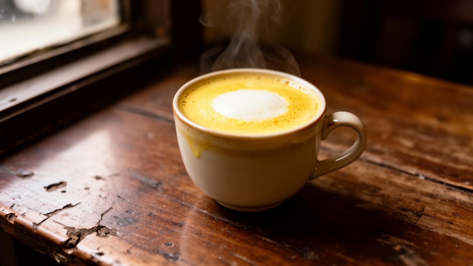 Egg coffee vietnamita servido en taza de cerámica con espuma cremosa
